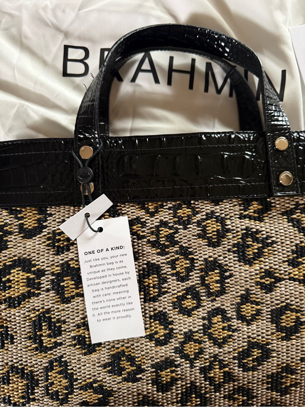 Brahmin Leopard Print Tote with Black Croc-Embossed Trim - Picture 10 of 11